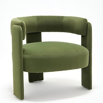 Mid-Century Velvet Accent Chair with Wooden Legs