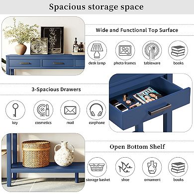 59.1" Farmhouse Entryway Console Table with 3 Drawers & Bottom Shelf
