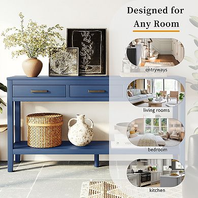 59.1" Farmhouse Entryway Console Table with 3 Drawers & Bottom Shelf