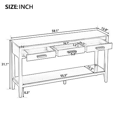 59.1" Farmhouse Entryway Console Table with 3 Drawers & Bottom Shelf