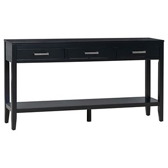 59.1" Farmhouse Entryway Console Table with 3 Drawers & Bottom Shelf