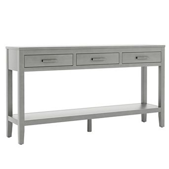 59.1" Farmhouse Entryway Console Table with 3 Drawers & Bottom Shelf