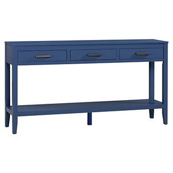 59.1" Farmhouse Entryway Console Table with 3 Drawers & Bottom Shelf
