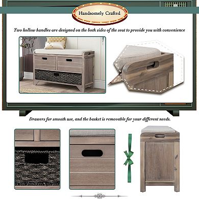 Storage Bench with Removable Basket & 2 Drawers