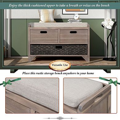 Storage Bench with Removable Basket & 2 Drawers