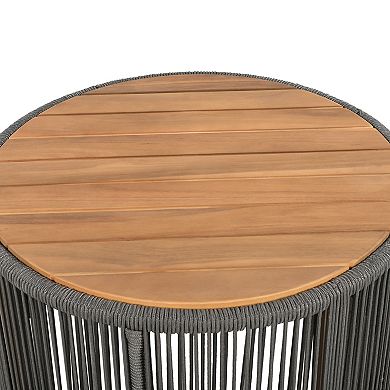 Outdoor Rattan Rope Wood Coffee Table with Iron Frame