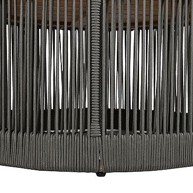 Outdoor Rattan Rope Wood Coffee Table with Iron Frame