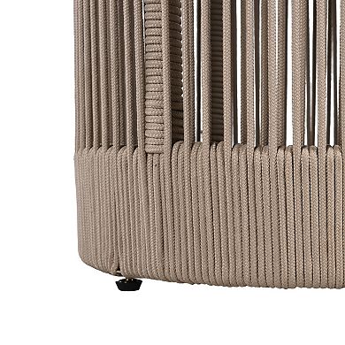 Outdoor Rattan Rope Wood Side Table with Iron Frame
