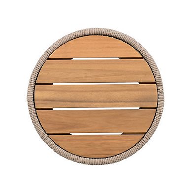 Outdoor Rattan Rope Wood Side Table with Iron Frame