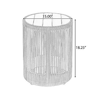 Outdoor Rattan Rope Wood Side Table with Iron Frame