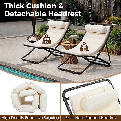 2pcs Folding Outdoor Rattan Lounge Chairs