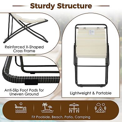 2pcs Folding Outdoor Rattan Lounge Chairs