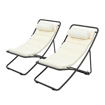 2 pc Folding Outdoor Rattan Lounge Chairs