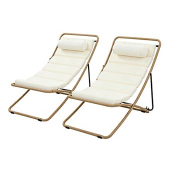 2 pc Folding Outdoor Rattan Lounge Chairs