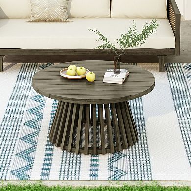 31.5" Mid-Century Wood Coffee Table with Slatted Base