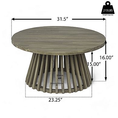 31.5" Mid-Century Wood Coffee Table with Slatted Base