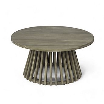 31.5" Mid-Century Wood Coffee Table with Slatted Base