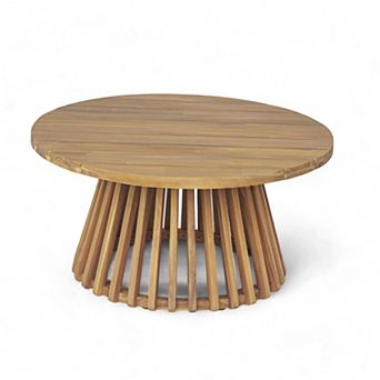 31.5" Mid-Century Wood Coffee Table with Slatted Base