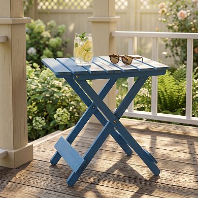 Folding Square Solid Wood Patio Table, No Assembly Required