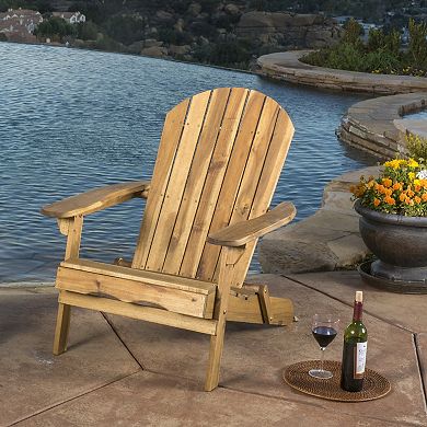 Wood Folding Adirondack Chair with Slatted Seat, Wide Armrests
