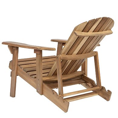 Wood Folding Adirondack Chair with Slatted Seat, Wide Armrests