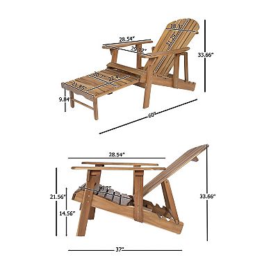 Wood Folding Adirondack Chair with Slatted Seat, Wide Armrests