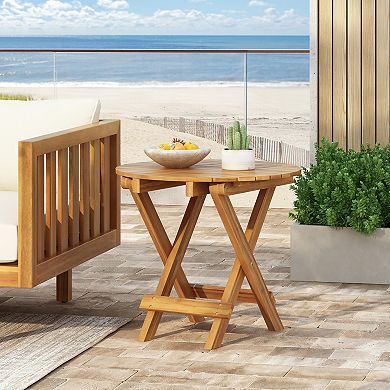 Foldable Wood Side Table, Adjustable Length 17.75-27.6"