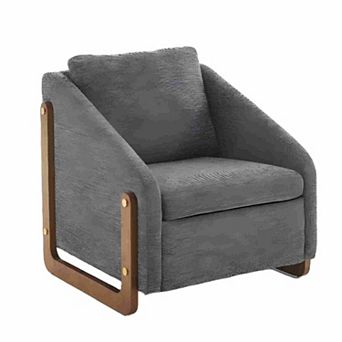 Upholstered Armchair with Wooden Side Frame for Living Room, Bedroom