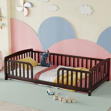 Twin Size Floor Bed with Guardrails