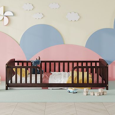 Twin Size Floor Bed with Guardrails