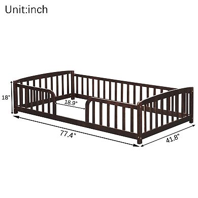 Twin Size Floor Bed with Guardrails