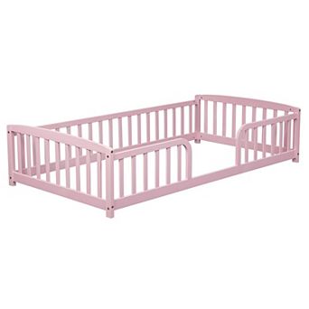 Twin Size Floor Bed with Guardrails