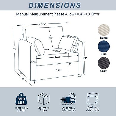 37.75" Oversized Accent Chair with 2 Pillows