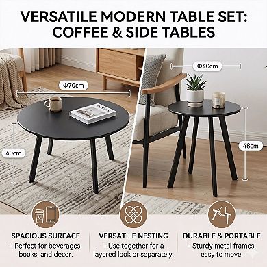 2-Piece Round Nesting Coffee Table Set for indoor & Outdoor