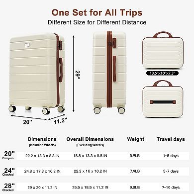 6-Piece 14" 20" 24" 28" Hardside Luggage Set