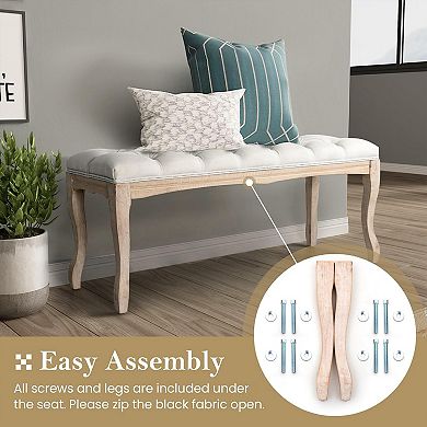 47.2" Upholstered Tufted Bedroom Bench with Distressed Wood Legs