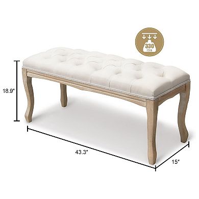 47.2" Upholstered Tufted Bedroom Bench with Distressed Wood Legs
