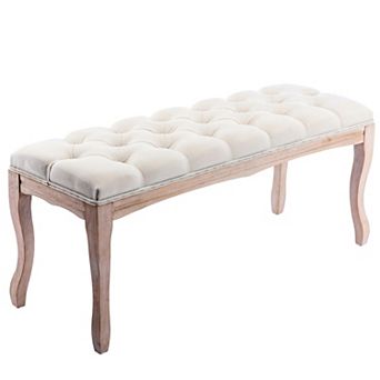 47.2" Upholstered Tufted Bedroom Bench with Distressed Wood Legs