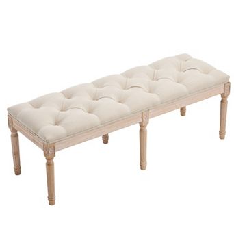 47.2" Upholstered Tufted Bedroom Bench with Distressed Wood Legs