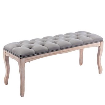 47.2" Upholstered Tufted Bedroom Bench with Distressed Wood Legs