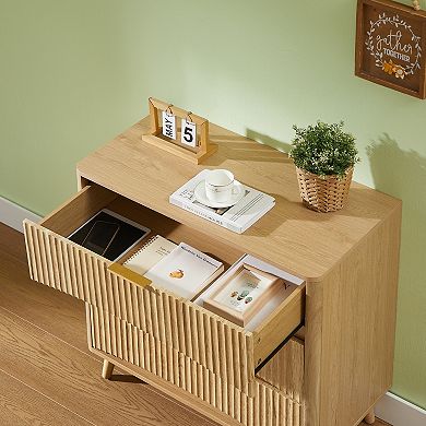 Mid-Century Fluted 3 Drawer Dresser with Vertical Grooved Design