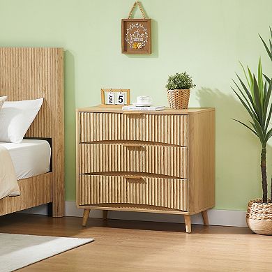 Mid-Century Fluted 3 Drawer Dresser with Vertical Grooved Design