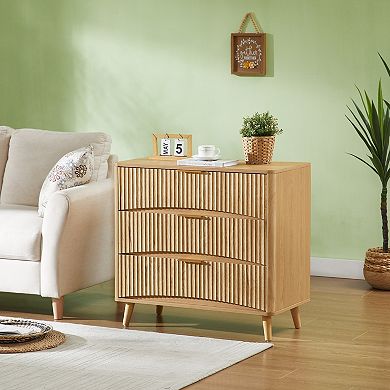 Mid-Century Fluted 3 Drawer Dresser with Vertical Grooved Design