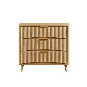 Mid-Century Fluted 3 Drawer Dresser with Vertical Grooved Design