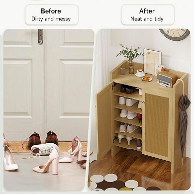 42.5" 6-Tier Rattan Shoe Cabinet with Doors