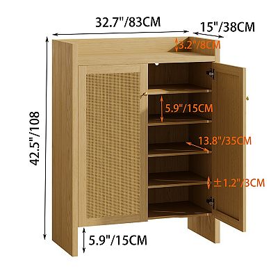 42.5" 6-Tier Rattan Shoe Cabinet with Doors