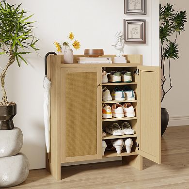42.5" 6-Tier Rattan Shoe Cabinet with Doors