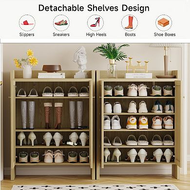 42.5" 6-Tier Rattan Shoe Cabinet with Doors