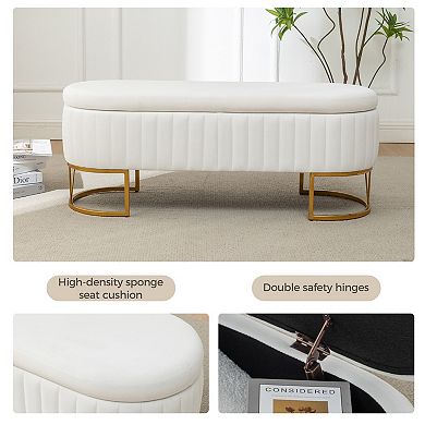 Velvet Oval Storage Bench with Gold Metal Legs