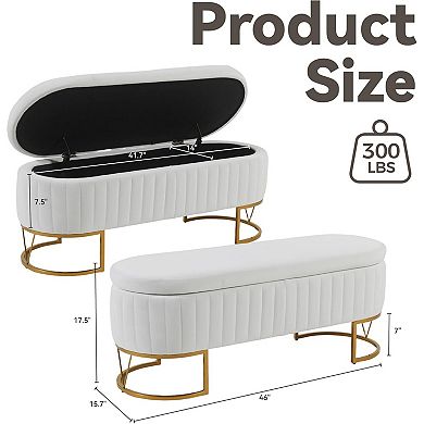 Velvet Oval Storage Bench with Gold Metal Legs